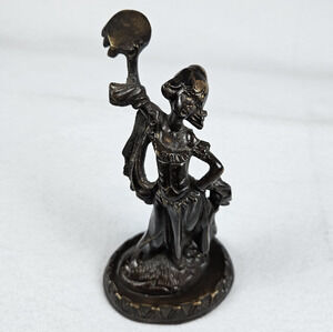 Antique Bronze Dancer Figurine Dutch Indian Girl Statue Sculpture Tambourine VTG